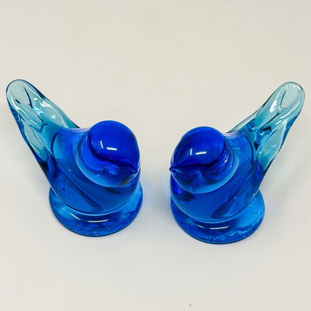 Leo Ward 1987 Blue Bird of Happiness Pair Signed UV Reactive Art Glass - Picture 3 of 10